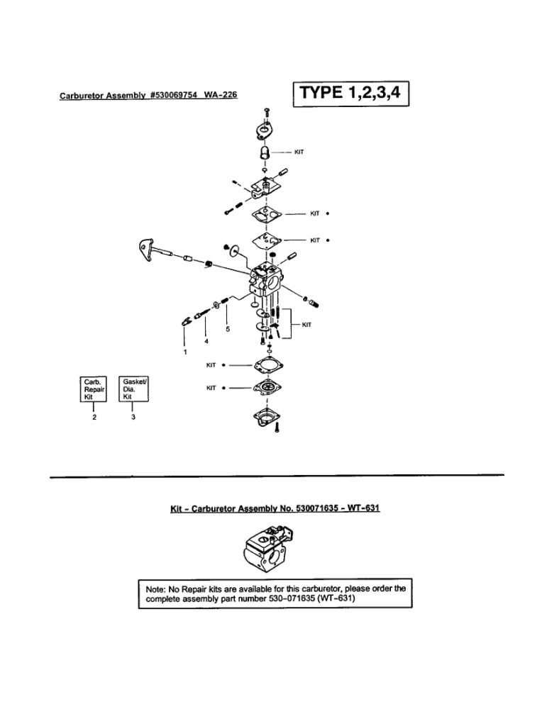 Carburetor Diagram and Parts List for FEATHERLITE SST 25HO Type 3 Weed Eater Trimmer